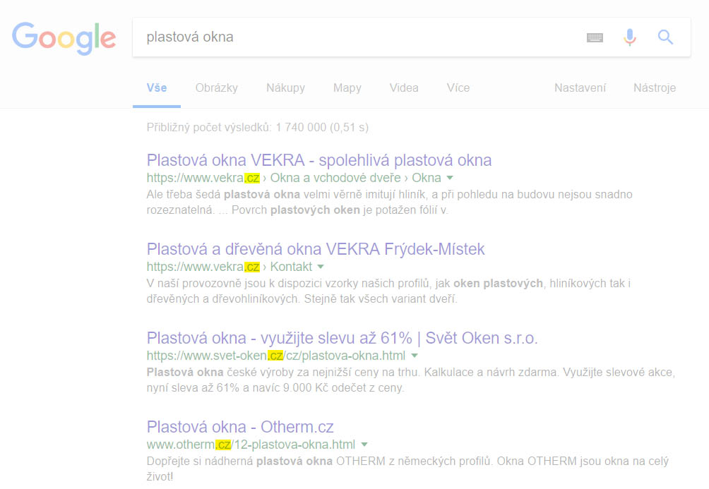 Výpis webových stránek v google.cz